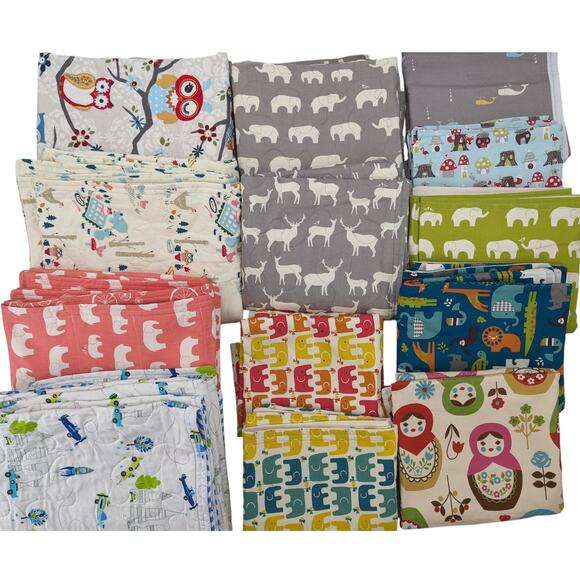 NEW BABY BLANKET Handmade Cotton & Flannel 35x38 Woodland Mushrooms Foxes Fabric - Picture 5 of 6